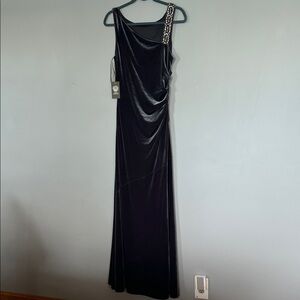 Vince Camuto DarkGray Velvet Maxi Dress with Beaded Strap